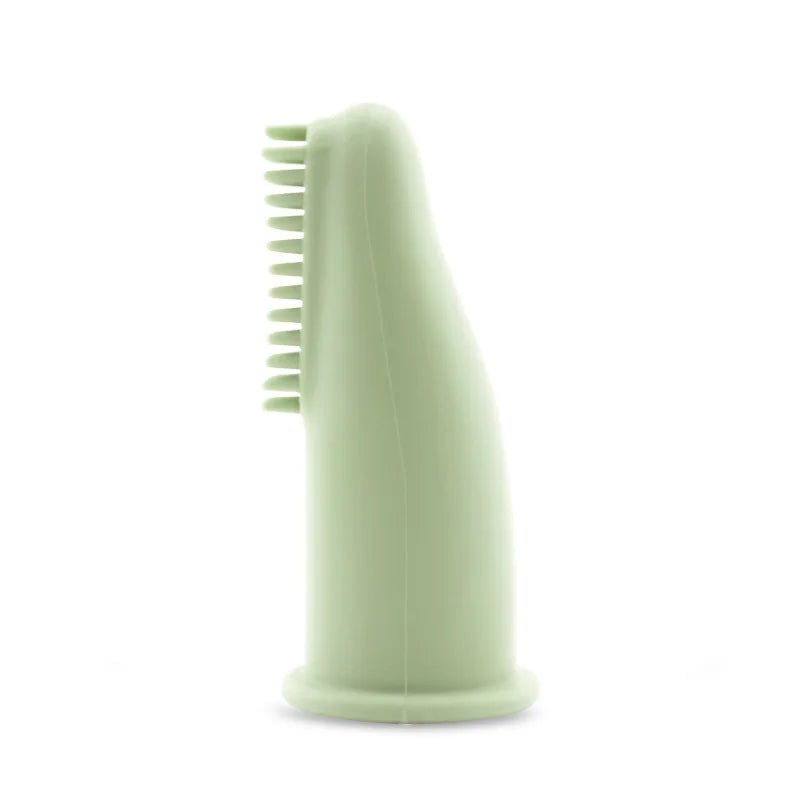 Brosse à dent pour chien de couleur vert claire saumon claire à mettre au bout de son doigt pour brosser les dents de son chien. Image produit Boutiquechien