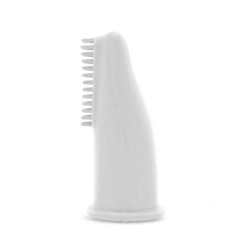Brosse à dent pour chien de couleur blanc claire à mettre au bout de son doigt pour brosser les dents de son chien. Image produit Boutiquechien