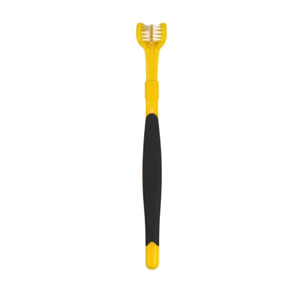 Brosse à dent pour chien de couleur jaune  et noir. Image produit Boutiquechien