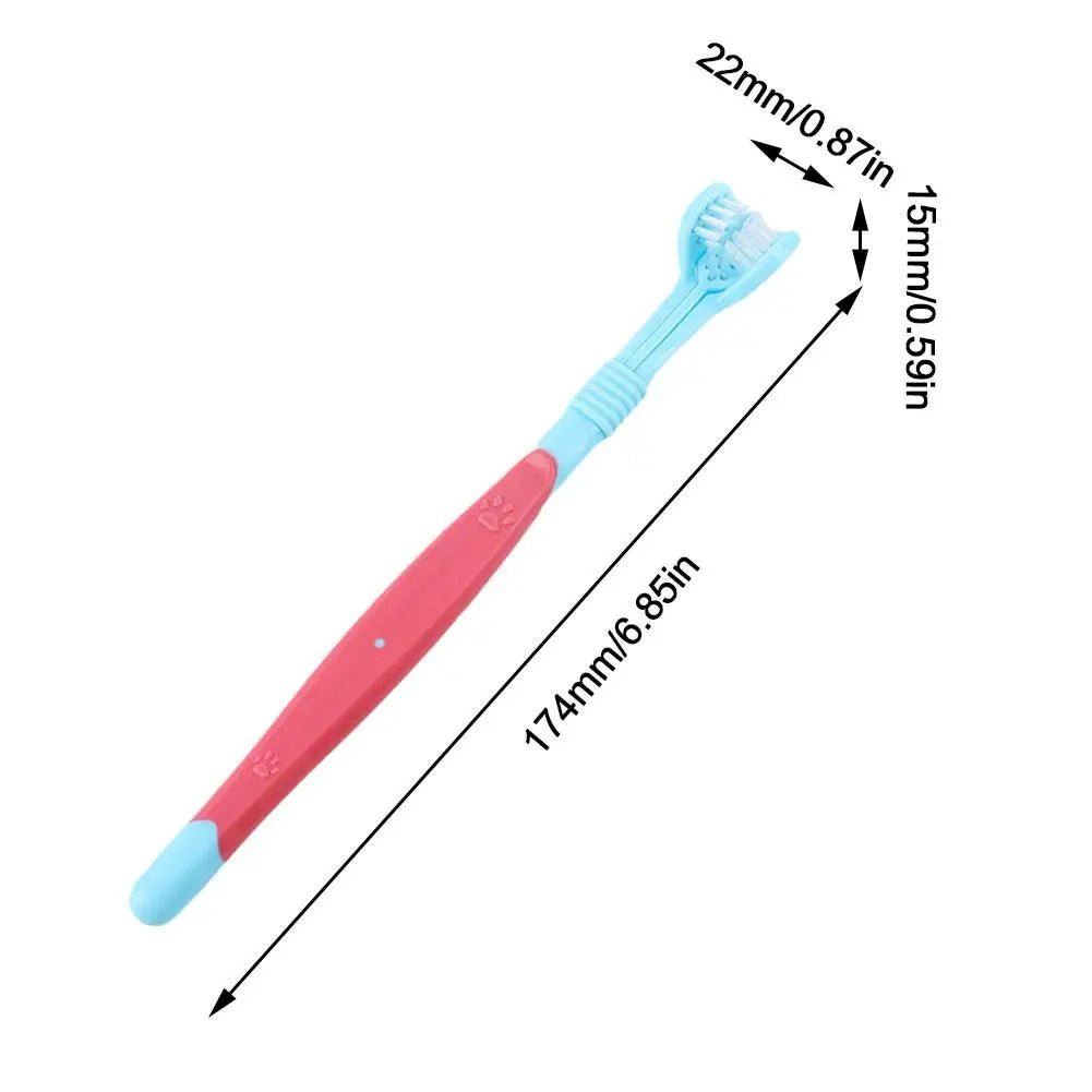 dimensions total de la brosse à dent chien de couleur bleu et rouge. Image produit Boutiquechien 