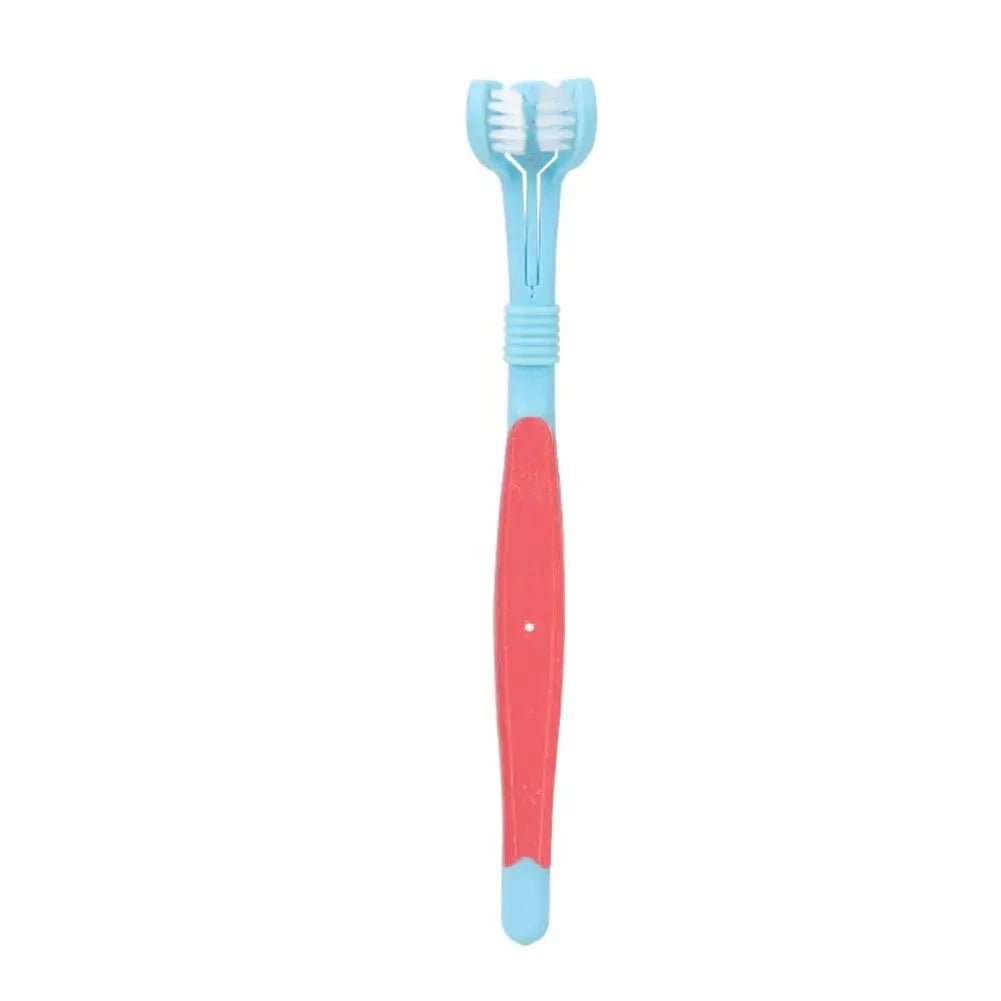 Brosse à dent pour chien de couleur bleu  et rouge. Image produit Boutiquechien