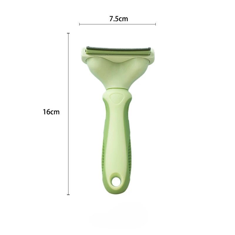 Brosse pour chien poils courts de couleur vert avec toutes les dimensiosn de la brosse