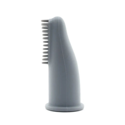 Brosse à dent pour chien de couleur gris à mettre au bout de son doigt pour brosser les dents de son chien. Image produit Boutiquechien