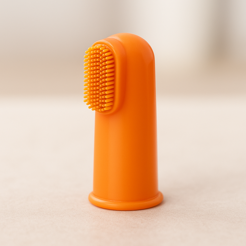 Brosse à dent doigt de couleur orange pour chien. Image produit Boutiquechien