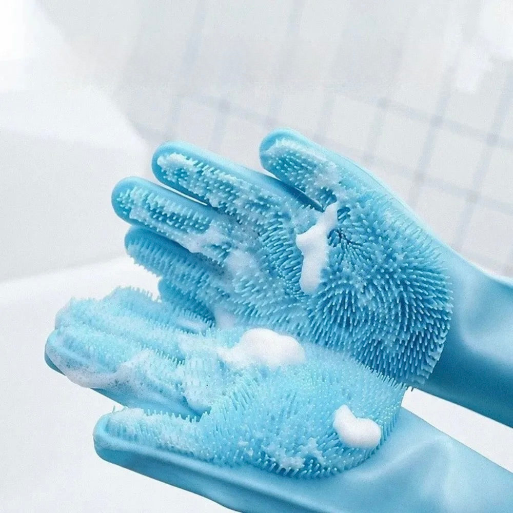 brosse pour chien bleu en forme de gants lavable. Image produit Boutiquechien