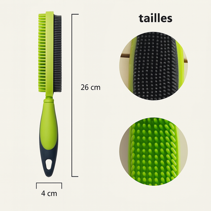 brosse pour chien en caoutchouc de couleur vert et noir avec les dimensions total 