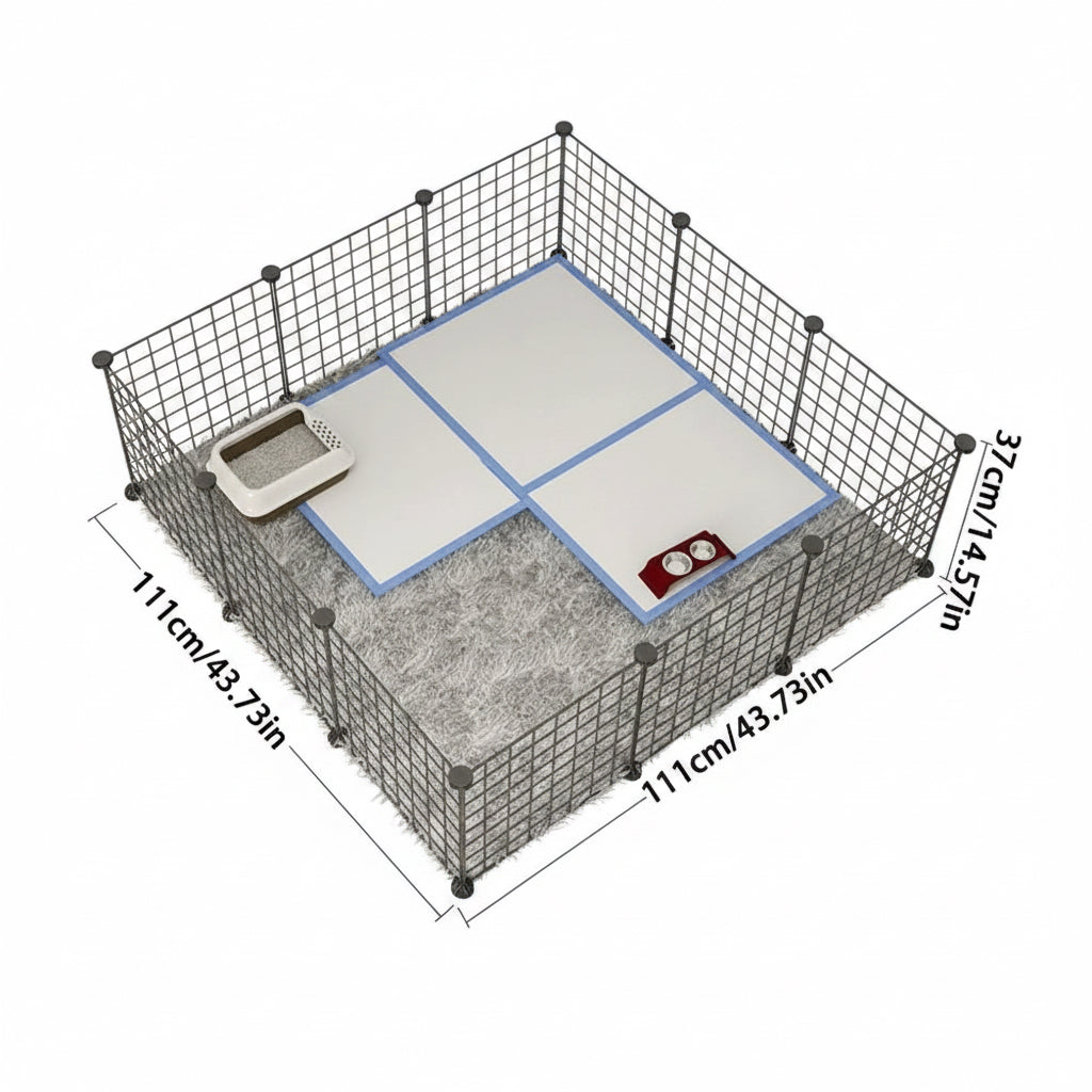 Dimensions du produit rectangulaire gris avec coin pour chien. Image produit Boutiquechien