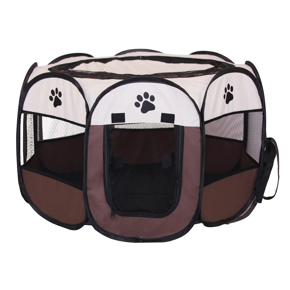 Cage pour chien fermé de couleurs blanc et brun. Image produit Boutiquechien