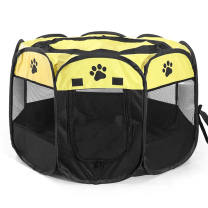 Cage pour chien fermé de couleurs jaune et noir. Image produit Boutiquechien