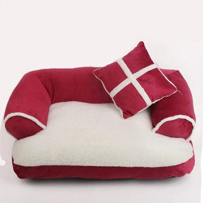 Canapé design pour petit chien rouge et blanc