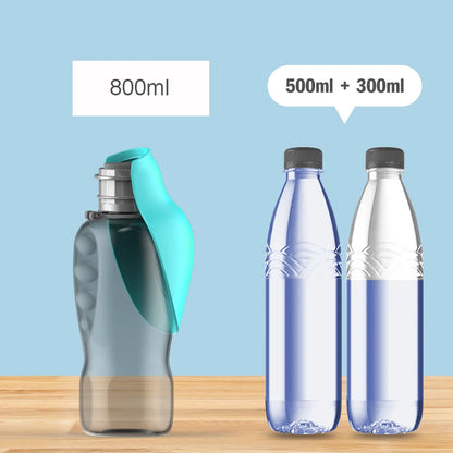capacité totale de la gourde pour chien a eau de couleur noir bleu. la capacité est de 800ml ce qui est l'équivalent de deux bouteilles d'eau. Image produit Boutiquechien