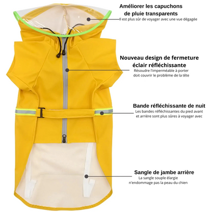 Toutes les caractéristiques de l'imper our chien de couleur jaune et bandes grise. Image produit Boutiquechien