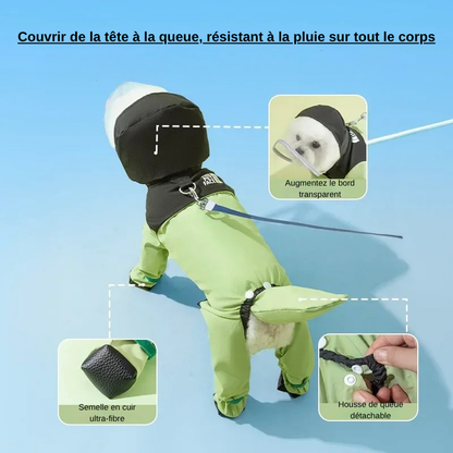 Toutes les caractéristiques de l'imper pour chien de couleur noir et vert. Image produit Boutiquechien