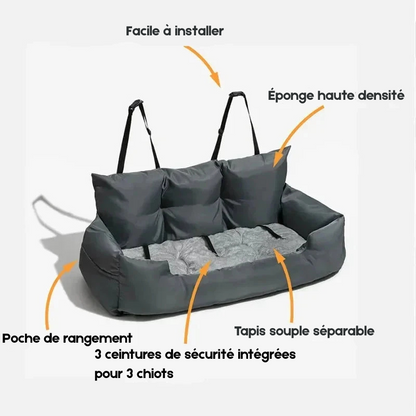 total des caractéristiques du panier de transport haute gamme pour chien de couleur gris. Image produit Boutiquechien