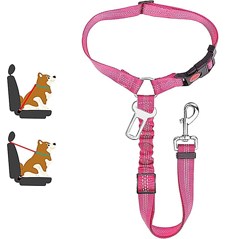 ceinture de sécurité de couleur rose foncé avec de nombreuses attache pour chien. Image produit Boutiquechien