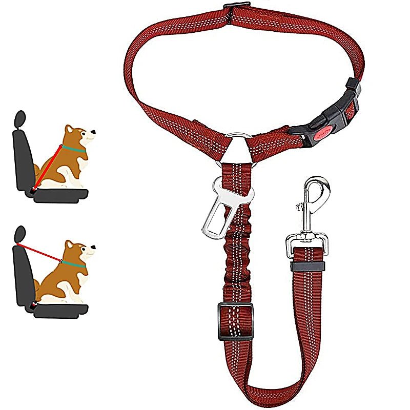 ceinture de sécurité de couleur rouge avec de nombreuses attache pour chien. Image produit Boutiquechien