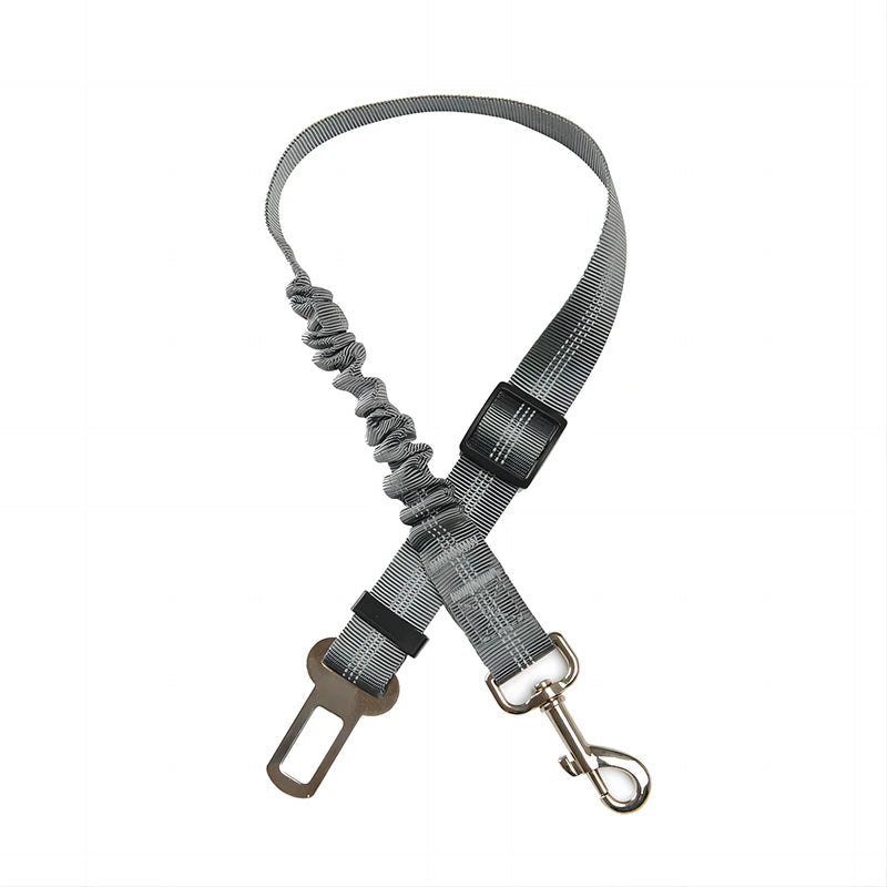 Ceinture de sécurité pour chien de couleur gris élastique avec embout métallique. Image produit Boutiquechien