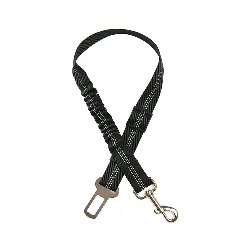 Ceinture de sécurité pour chien de couleur noir élastique avec embout métallique. Image produit Boutiquechien