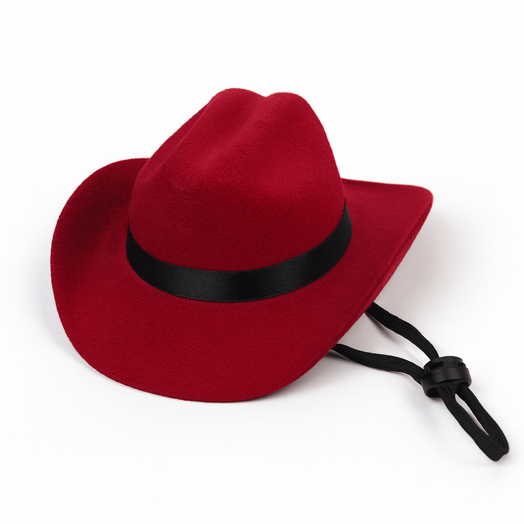 Chapeau de cow boy pour petit chien de couleur rouge. Image produit Boutiquechien