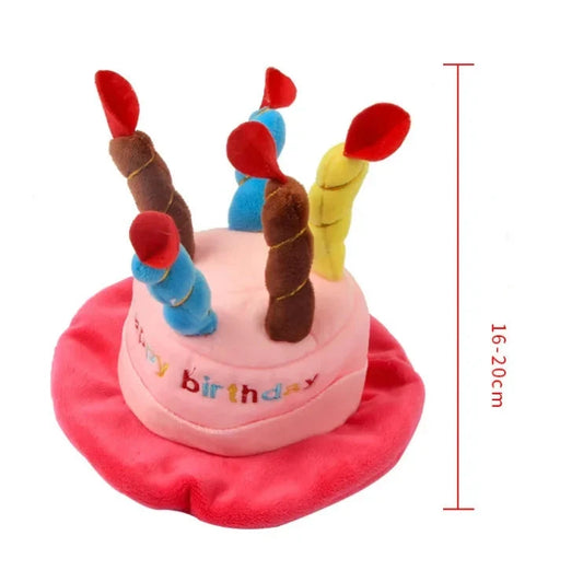 Chapeau d'anniversaire de couleur rose pour chien avec la dimension total de 20cm. Image produit Boutiquechien