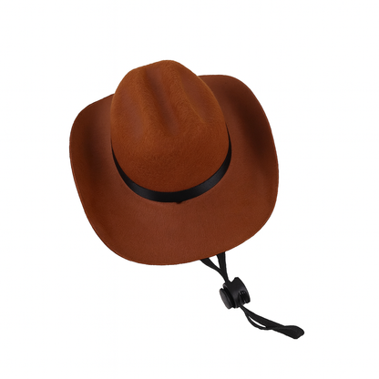 Chapeau de cow boy pour petit chie de couleur brun. Image produit Boutiquechien