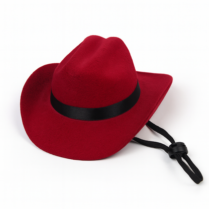 Chapeau de cow boy pour petit chien de couleur rouge. Image produit Boutiquechien