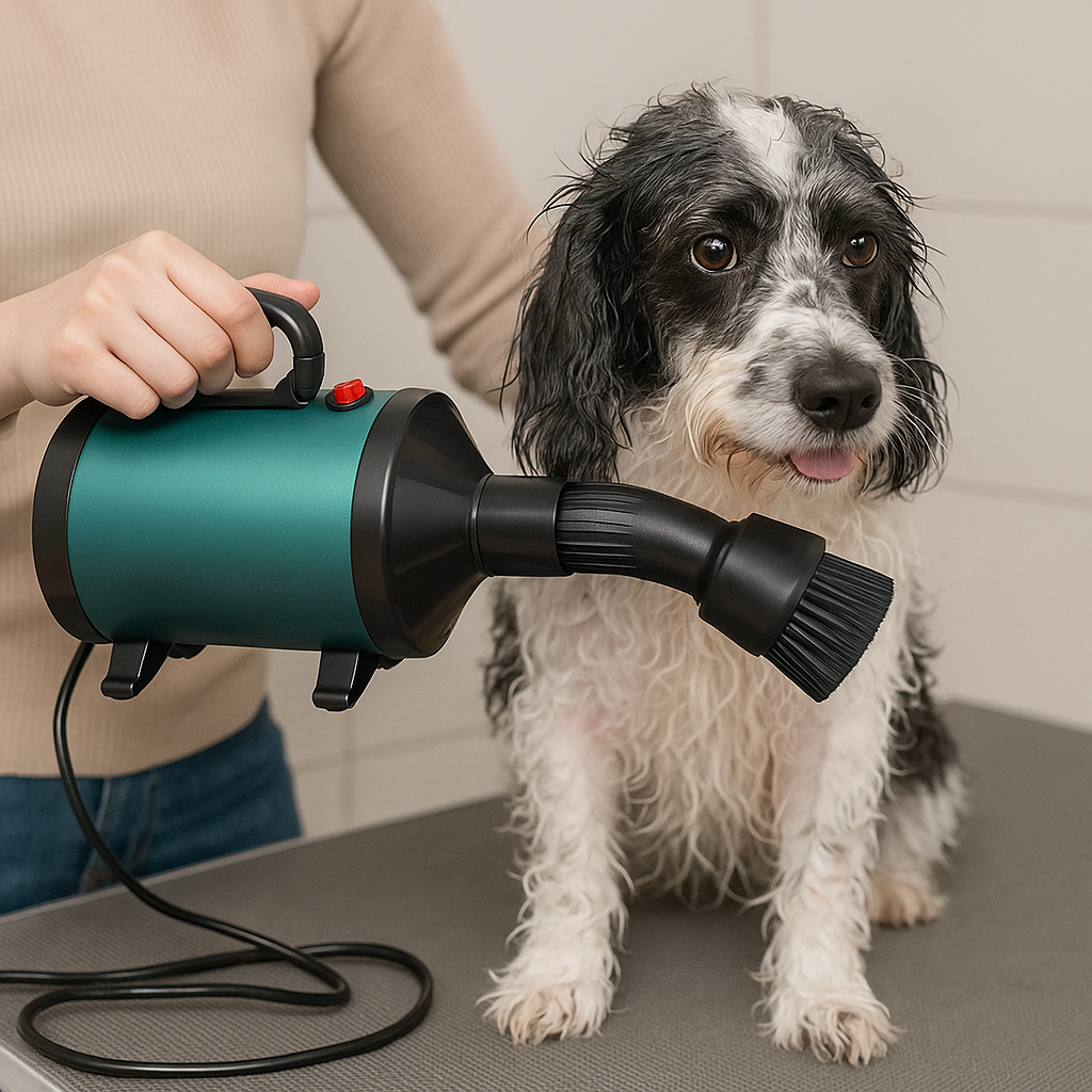 Pulseur chien toilettant et petit chien mouillé avec un pulseur. Pulser maniable pour chien de Boutiquechien