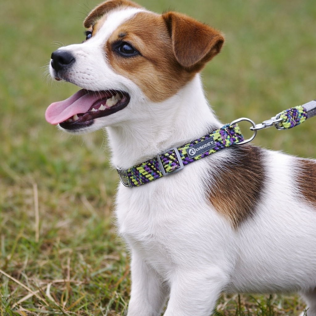 chiot jack russel de couleur blanc et brun dans l'herbe verte
