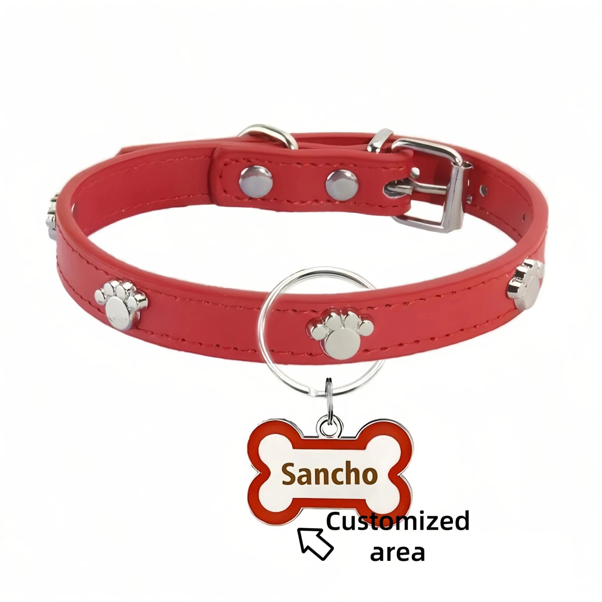 Collier avec médaille pour chien rouge