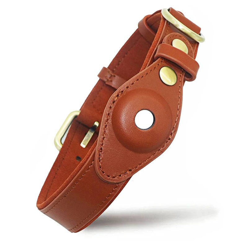 Collier chien airtag cuir brun