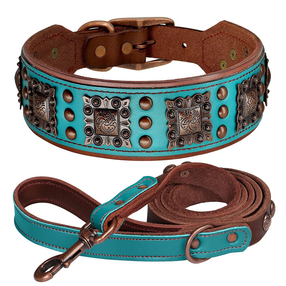 Collier chien cuir large bleu 