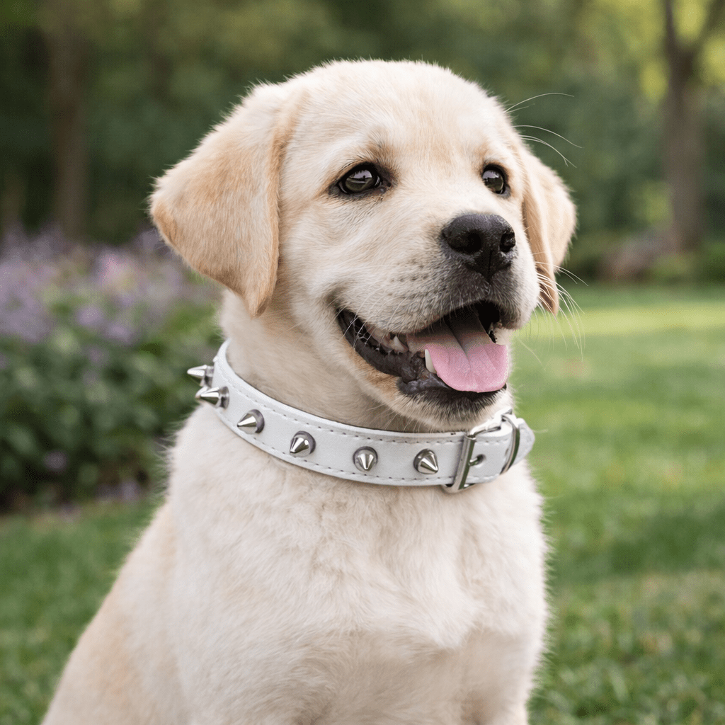 Collier chien cuir blanc sur un chien Image
