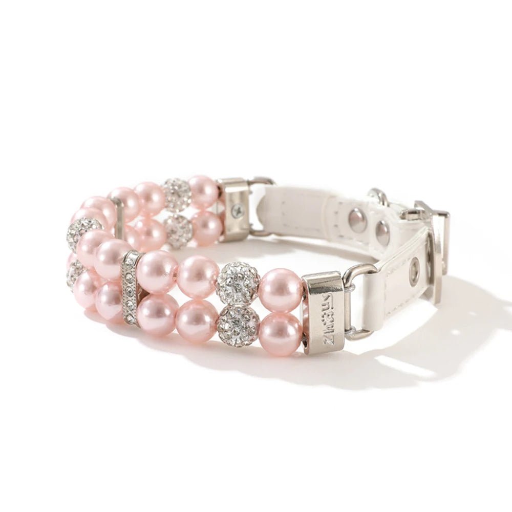 Collier chien perle rose claire