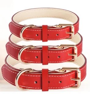 Collier chien rouge en cuir empiler