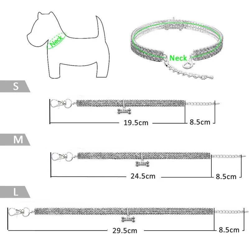 Exemples des tailles du collier pour chiot rose diamant 