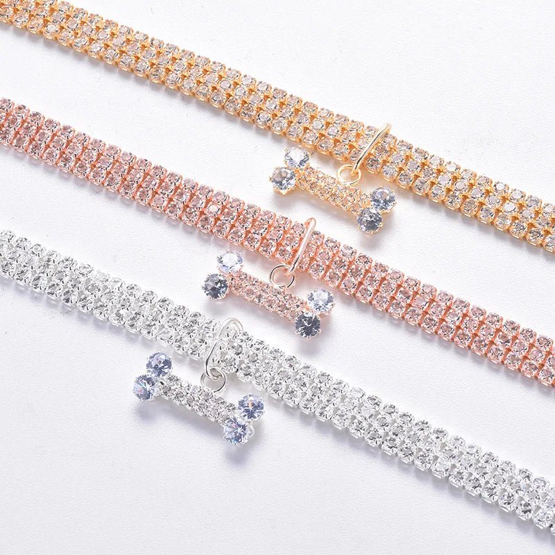 Collier pour chiot rose style diamant
