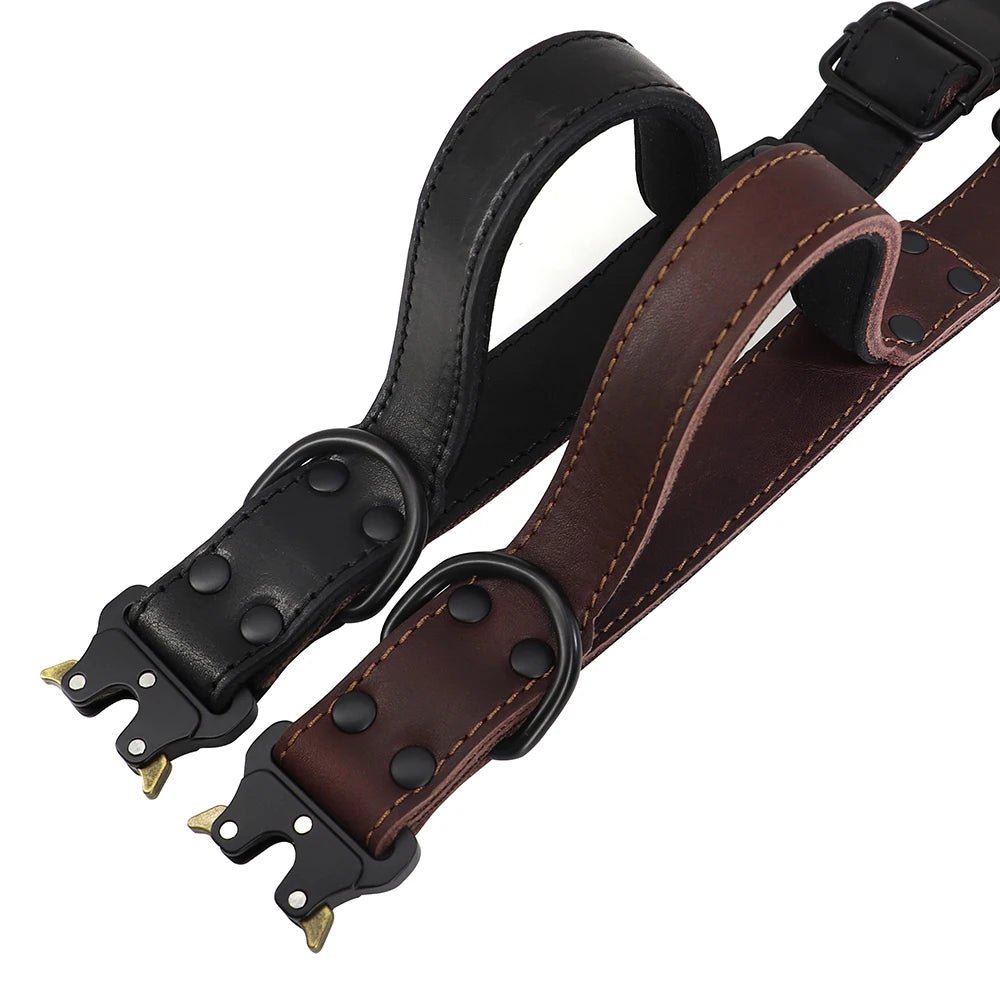 Collier cuir chien avec poignée deux colliers