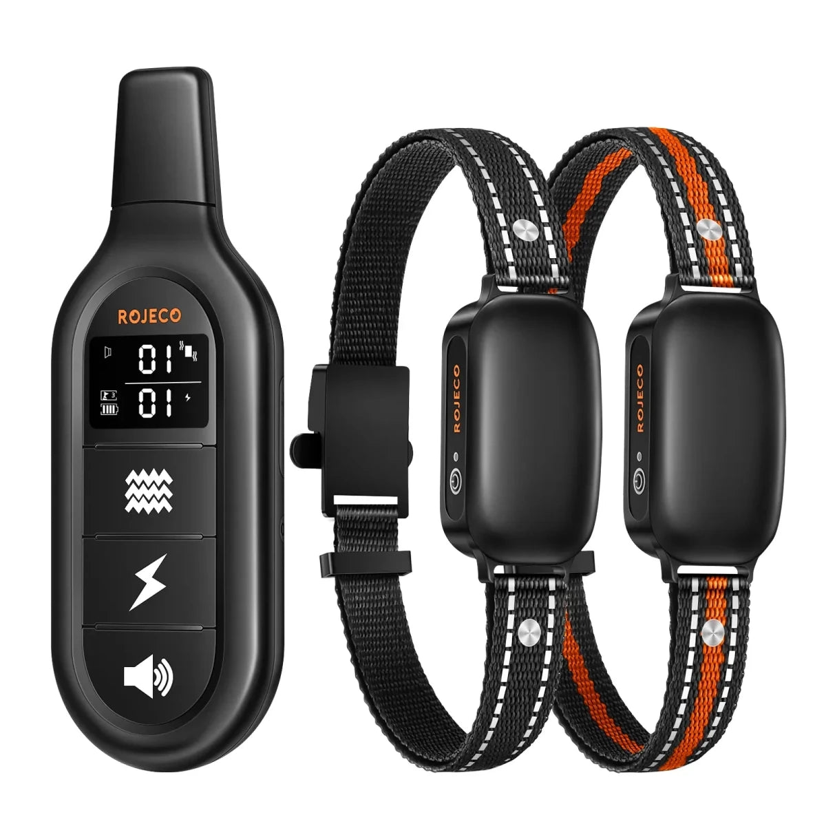 collier de dressage pour chien de couleur orange et noir. Les colliers possède une télécommande pour mieux contrôler votre chien. Image produit Boutiquechien