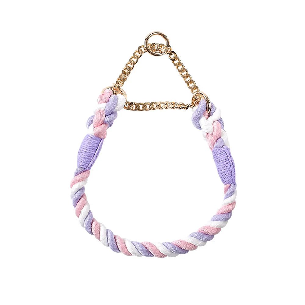 Collier en corde pour chien rose, violet et blanc