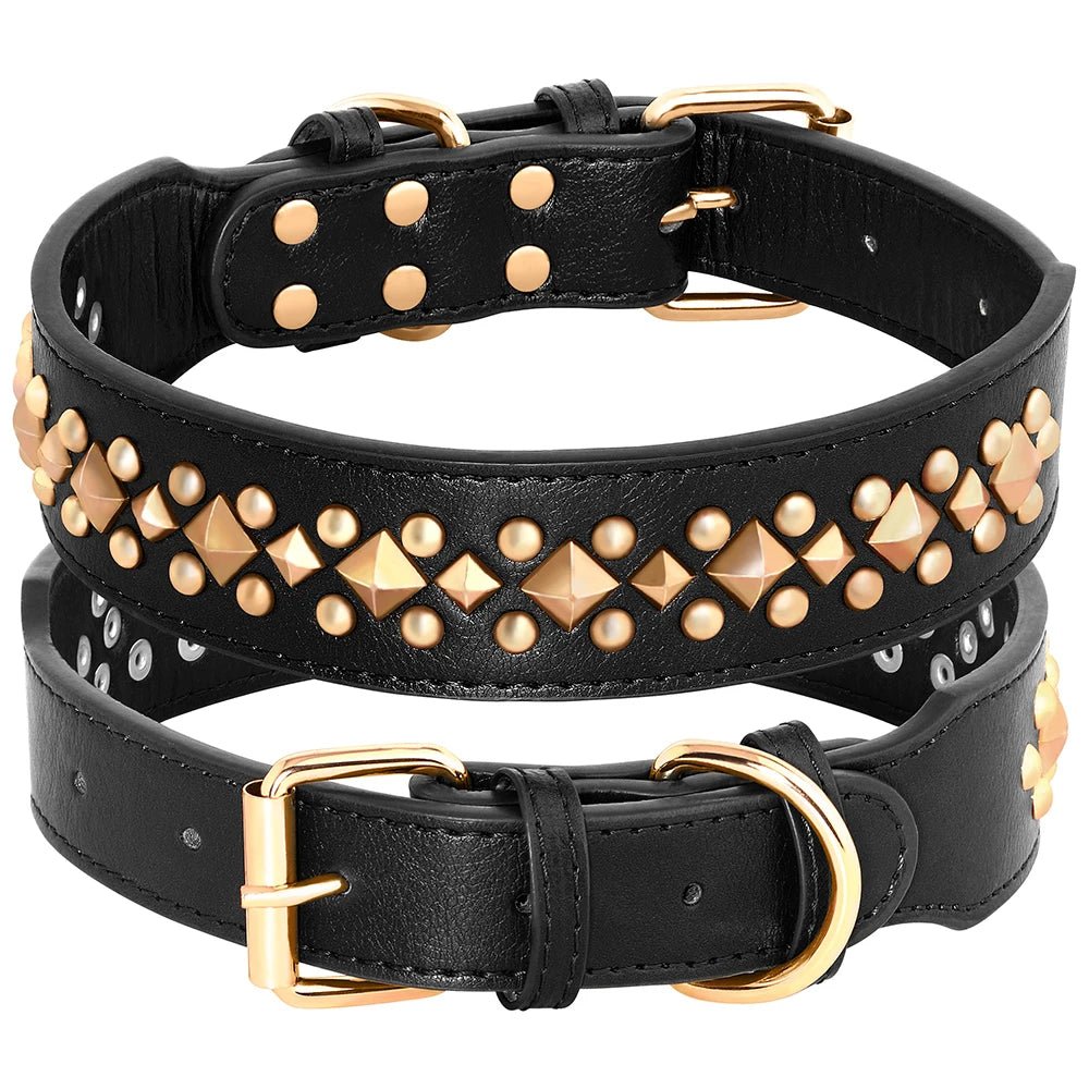collier cuir noir de couleur noir avec des perles. Image produit Boutiquechien