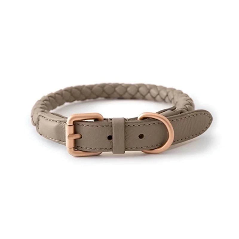 Collier en cuir rond pour chien gris