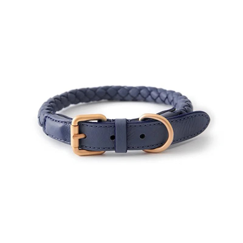 Collier en cuir rond pour chien bleu fonce
