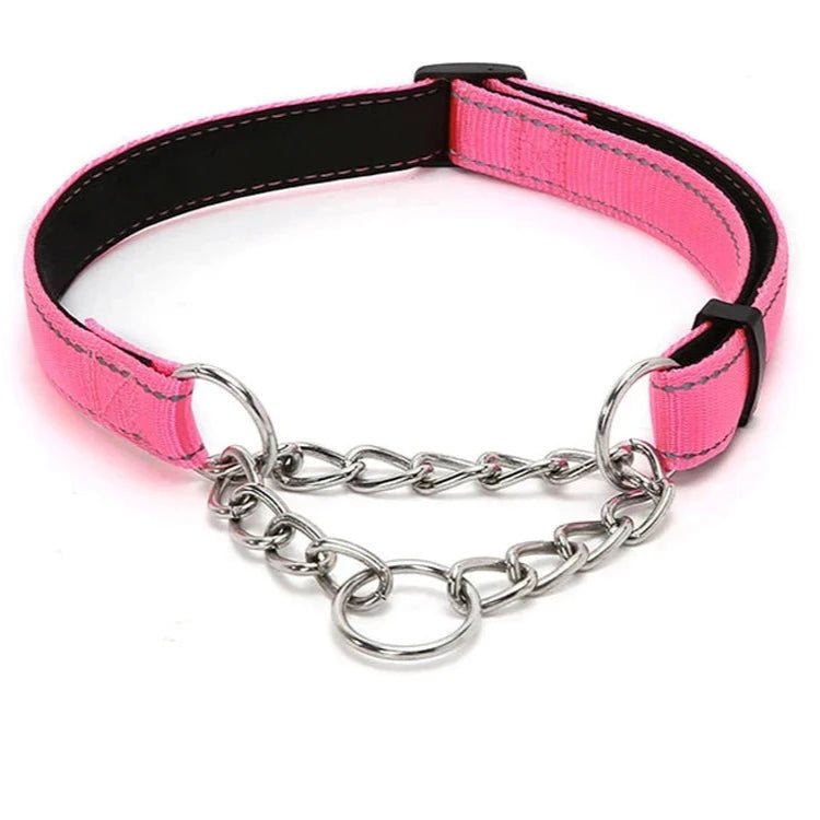 collier étrangleur chien de couleur rose résistant et confortable. Collier en maillon gris pour chien. Image produit Boutiquechien