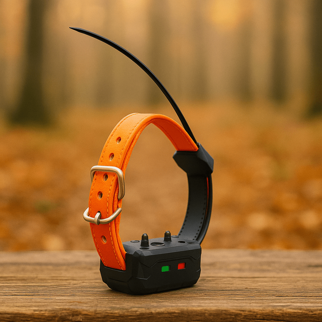 collier chien de couleur orange et noir avec gps. Collier chien sans bonnement de Boutiquechien