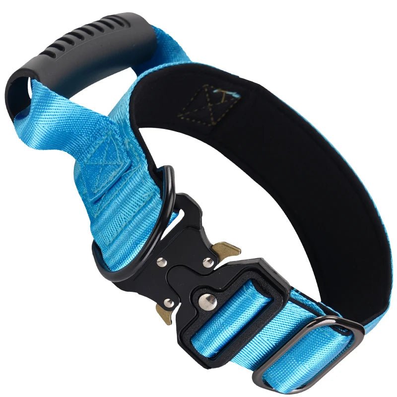 Collier gros chien avec poignée bleu 