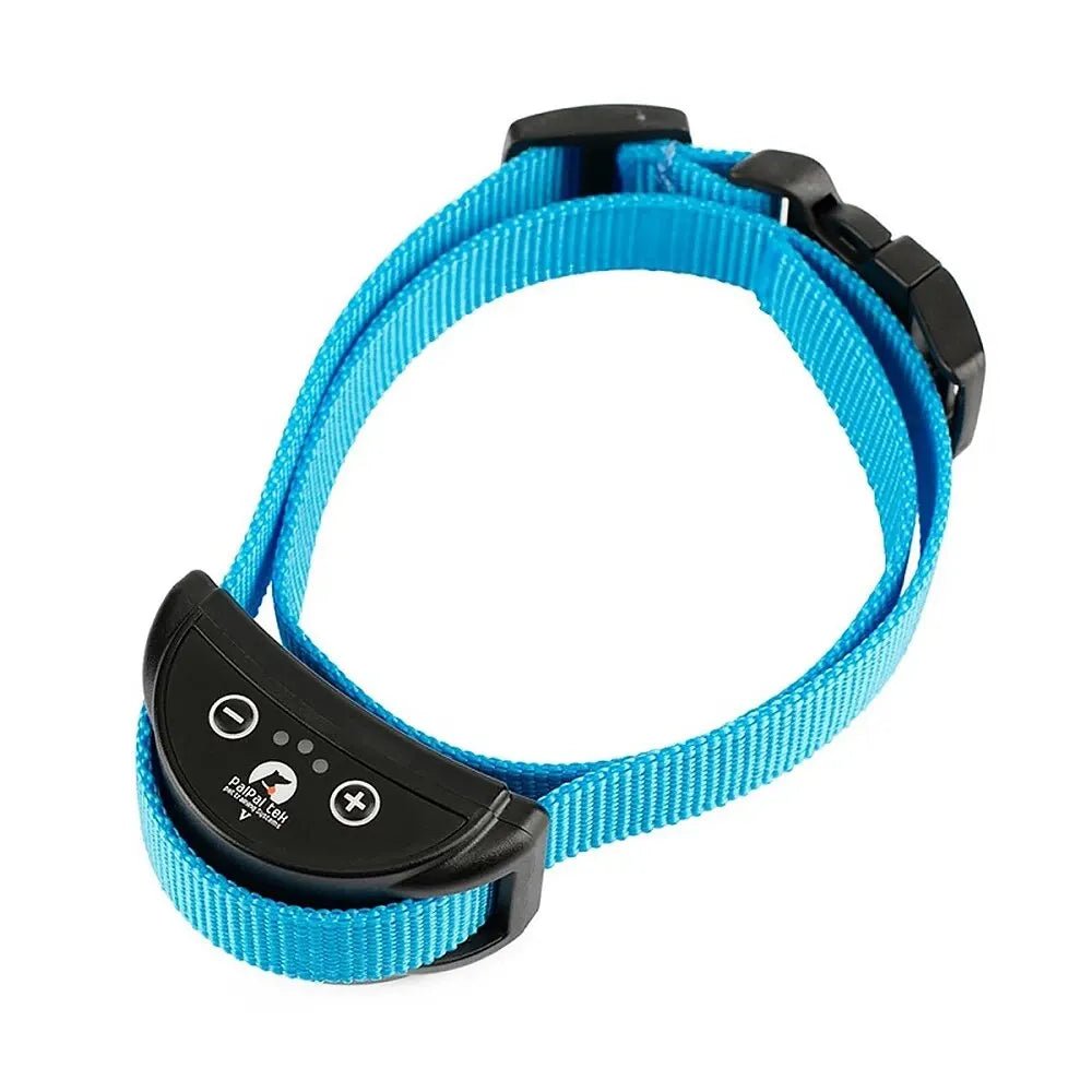 collier pour chien anti-aboiement bleu et noir. Le collier chien anti aboiement est de couleur bleu et noir. Image produit Boutiquechien