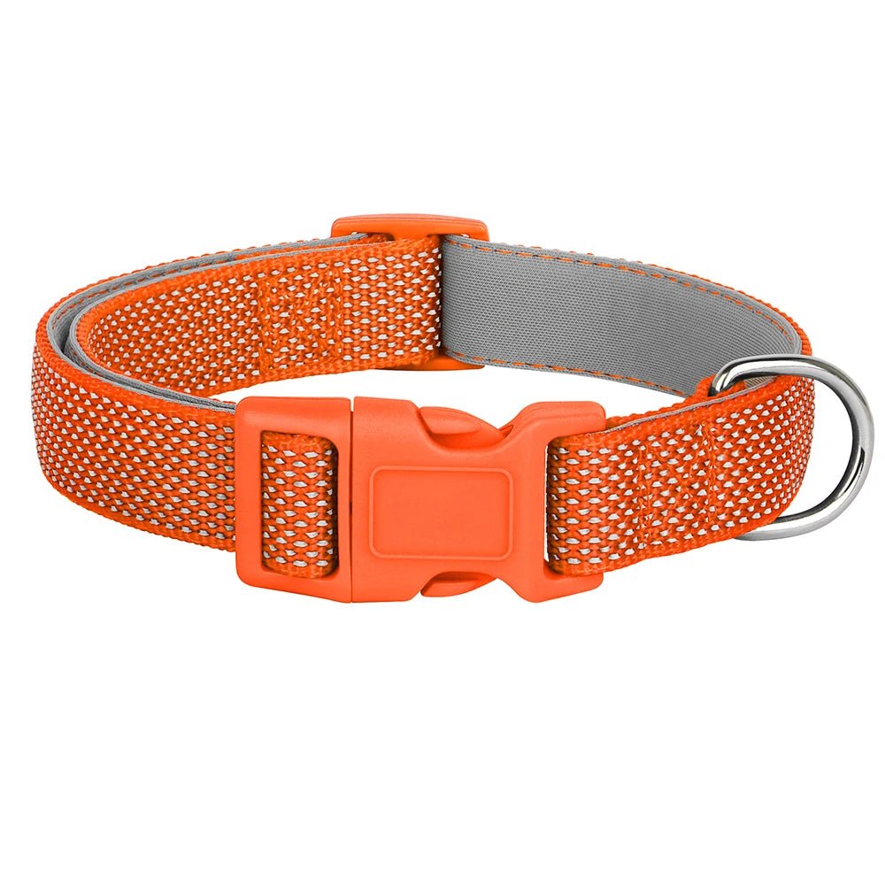 Collier chien orange réfléchissant pour chiot et petit chien. Collier parfait pour voir votre chien dans le noir. Image produit Boutiquechien 