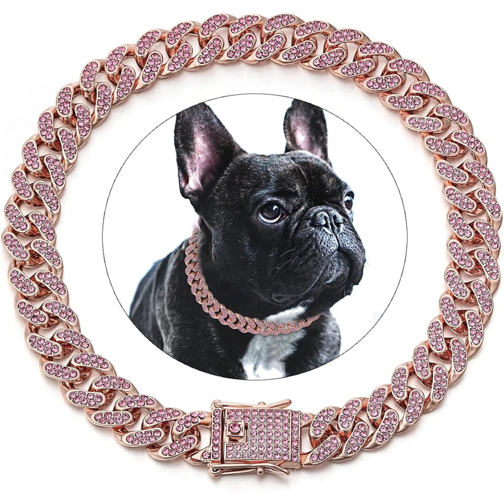 Collier strass chien or rose