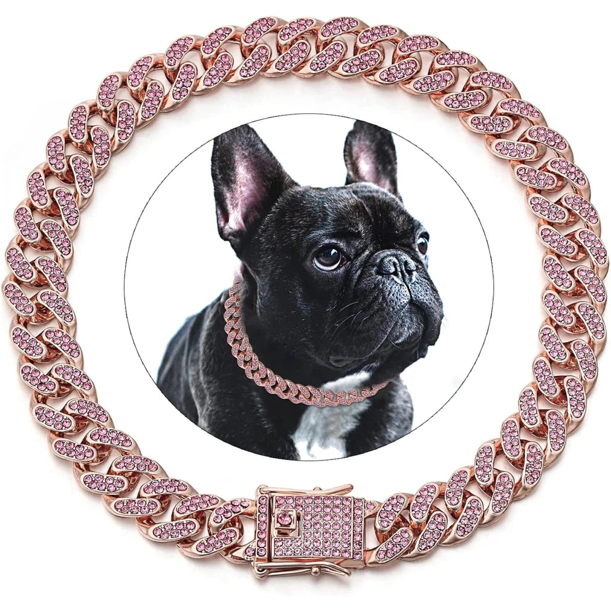 Collier strass chien or rose