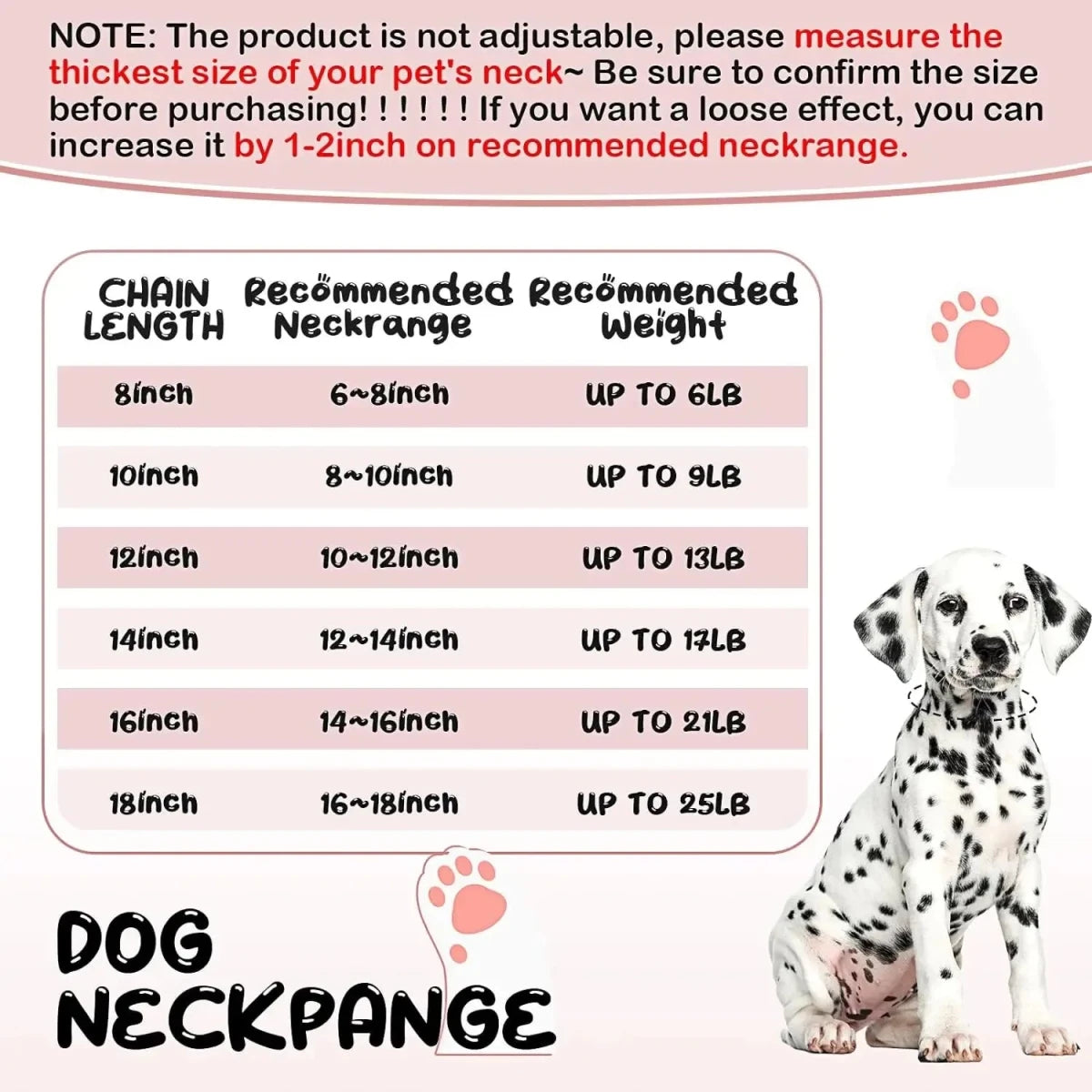 Collier strass chien dimensions total 